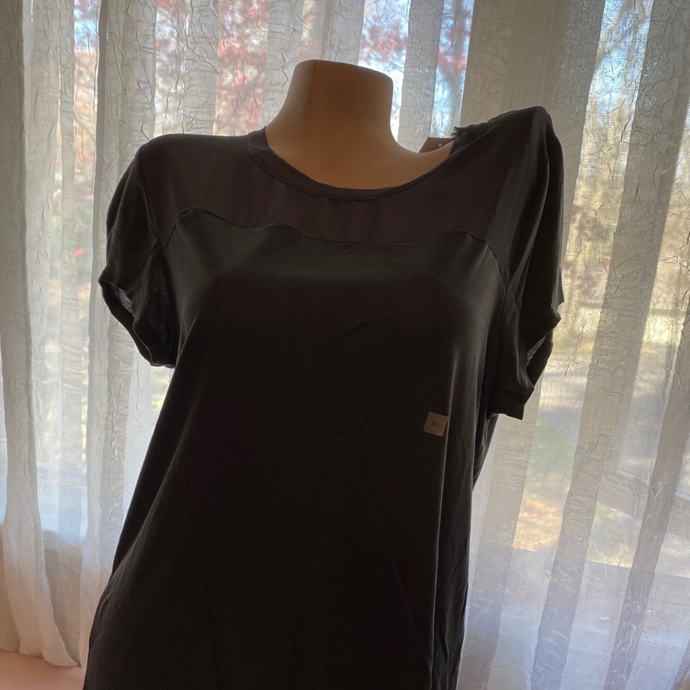 LOFT Charcoal Grey Zipper T Shirt NWT sheer top XL